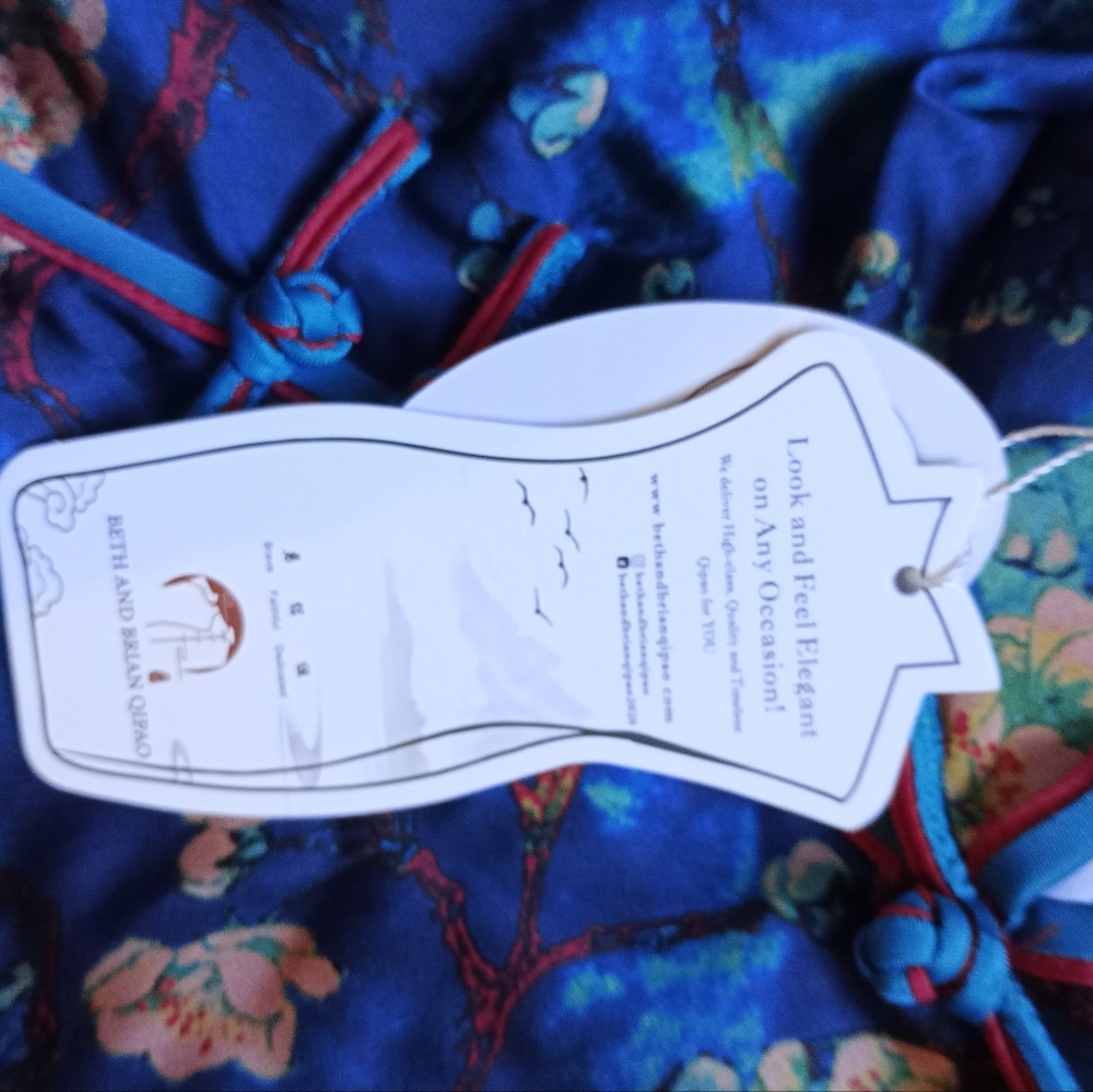 Beth and Brian Qipao blue floral Japanese dress size L - Picture 7 of 10